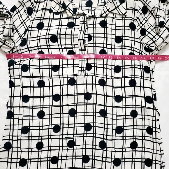 Cynthia Steffe Women's Navy Blue Polka Dot Plaid White Shirt Shift Dress Size 2 - Picture 12 of 14